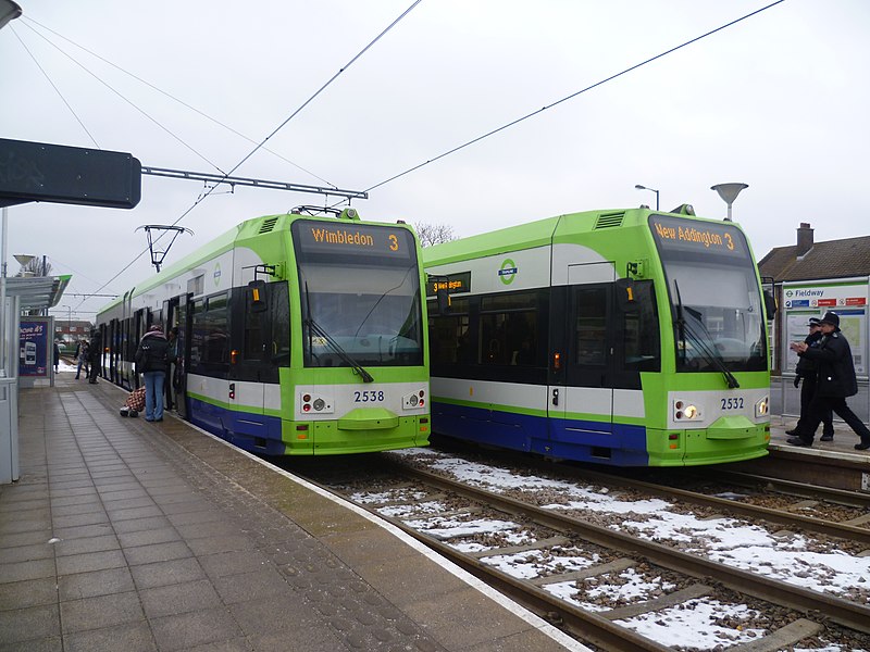 File:Trams pass at Fieldway (geograph 2797043).jpg