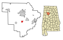 Obszary zarejestrowane w hrabstwie Walker w stanie Alabama i nie posiadające osobowości prawnej Parrish Highlighted.svg