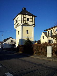 The landmark Wasserturm (Watertower) in Großmaischeid built in 1923