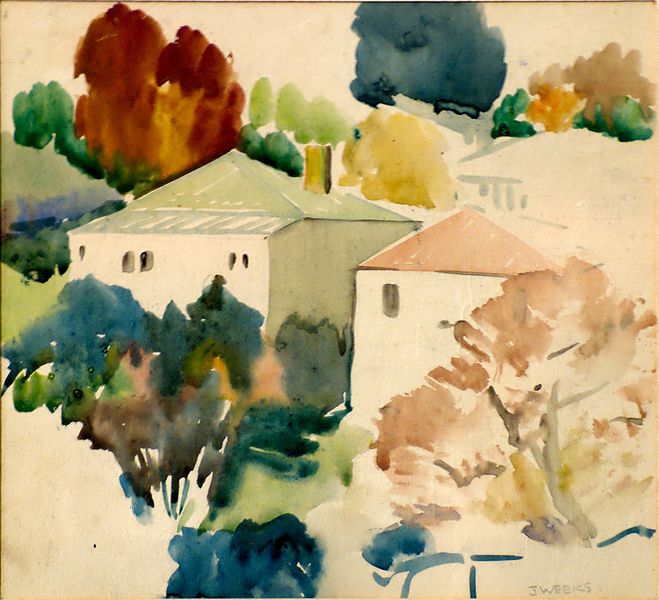 صورة:Watercolour sketch by John Weeks, circa 1950.jpg