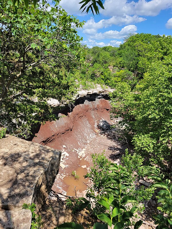 Waterfall (Currently not flowing) located in the Cowley County Fishing Lake - Year 2023