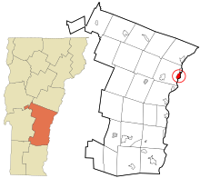 Windsor County Vermont incorporated and unincorporated areas White River Junction highlighted.svg