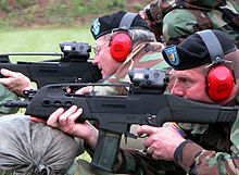 U.S. Army leaders test fire the compact set-up of the XM8 at Fort Benning, Georgia in August 2004. XM8.jpg