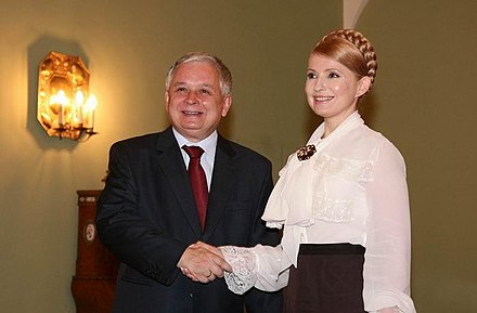 Prime Minister of Ukraine Yulia Tymoshenko and President of Poland Lech Kaczyński (July 2008)