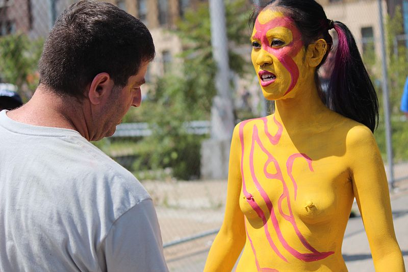 File:Yellow body paint 03 at Coney Island Mermaid Parade 2013.jpg