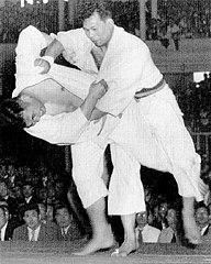 Image 7Yoshihiko Yoshimatsu attempting to throw Toshiro Daigo with an uchi mata in the final of the 1951 All-Japan Judo Championships  (from Judo)