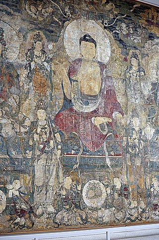 "Paradise of Bhaisajyaguru" Buddha wall mural in the Met museum.JPG