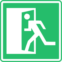 A dim early exit sign lit by an incandescent bulb