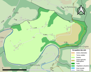 Barevná mapa znázorňující využití půdy.