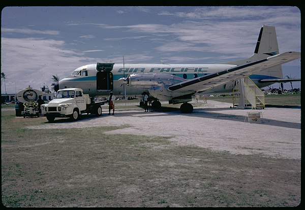An Air Pacific HS 748 at Funafuti in 1972