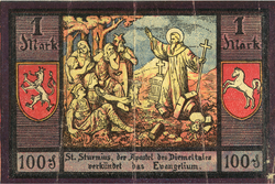 Sturmio kiel misiisto; banknoto de 1920 de la urbo Marsberg