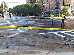 An intersection with caution tape