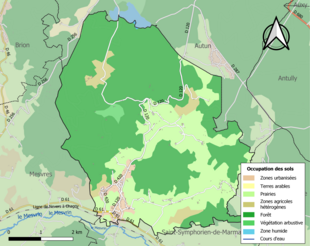 Barevná mapa znázorňující využití půdy.