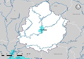 Sarthe'de yüksek sel riski altındaki bölge (TRI).