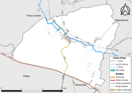 Fargekart som viser det hydrografiske nettverket til kommunen