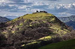Hilltop site of the castle in Denbighshire, North Wales.