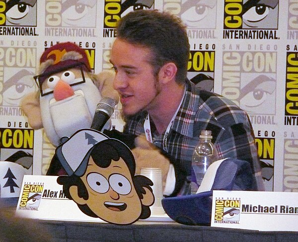 Image: Alex Hirsch and Grunkle Stan puppet at San Diego Comic Con International 2013