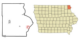 Allamakee County Iowa Incorporated and Unincorporated areas Harpers Ferry Highlighted.svg