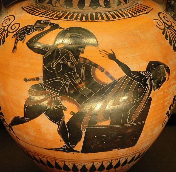 Priam killed by Neoptolemus, detail of an Attic black-figure amphora, ca. 520–510 BC