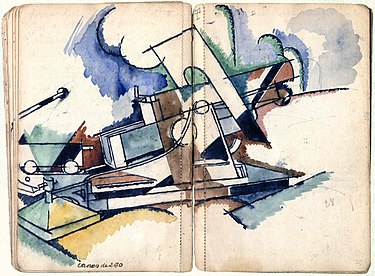Andre Mare's ink and watercolour sketch Le canon de 280 camoufle (The Camouflaged 280 Gun), c.1917, shows a Cubist artist's work for the French army in the First World War. Andre Mare 1885-1932 Camouflaged 280 Gun sketch in ink and watercolour.jpg