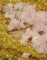Gelber Andradit und Rhodochrosit, ebenfalls aus der „Wessels Mine“ (Größe: 5,2 cm × 4,7 cm × 3 cm)