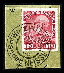 Austrian stamp and postmark Austria 10h Franz Josef.jpg