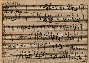 BWV 483 in Schemellis Gesangbuch BWV 483 (original print - No. 873, p. 595, in Schemellis Gesangbuch, 1736).jpg