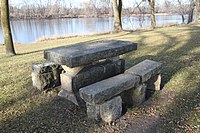 NYA stone picnic table in Babcock Wayside on the Mississippi River in Minnesota BabcockStoneTable.jpg