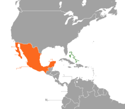 Карта с указанием местоположения Багамских островов и Мексики 