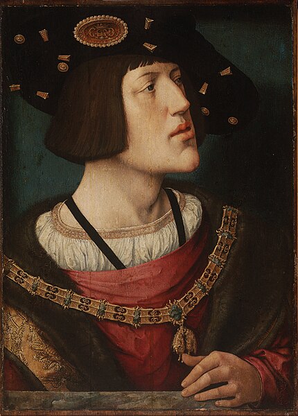 A 1519 portrait of Charles V by Bernard van Orley with the insignia of the Order of the Golden Fleece prominently displayed