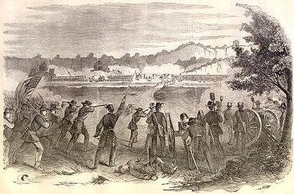 The battle as depicted in Harper's Weekly Battle of Carthage (1861).jpg