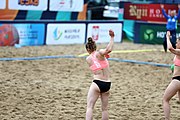 Deutsch: Beachhandball Europameisterschaften 2019 (Beach handball Euro); Tag 5: 6. Juli 2019 – Frauen, Platzierungsspiel für die Ränge 17–20, Nordmazedonien-Slowenien 0:2 (10:13, 9:15) English: Beach handball Euro; Day 5: 6 July 2019 – Placement Match/Cross Match for rank 17–20 Women – North Macedonia-Slovenia 0:2 (10:13, 9:15)