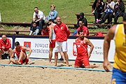 Deutsch: Beachhandball Europameisterschaften 2019 (Beach handball Euro); Tag 6: 7. Juli 2019 – Platzierungsspiele Rang 13-16 Männer, Rumänien-Serbien 2:0 (21:18, 22:20) English: Beach handball Euro; Day 6: 7 July 2019 – Placement Match 13–16 Men – Romania-Serbia 2:0 (21:18, 22:20)