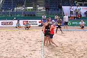 Deutsch: Beachhandball Europameisterschaften 2019 (Beach handball Euro); Tag 2: 3. Juli 2019 – Männer, Vorrunde Gruppe A, Spanien-Norwegen 1:2 (22:26, 28:22, 8:10) English: Beach handball Euro; Day 2: 3 July 2019 – Men Preliminary Round Group A - Spain-Norway 1:2 (22:26, 28:22, 8:10)