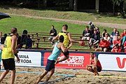 Deutsch: Beachhandball Europameisterschaften 2019 (Beach handball Euro); Tag 1: 2. Juli 2019 – Männer, Vorrunde Gruppe A, Deutschland-Norwegen 2:0 (22:14, 22:20) English: Beach handball Euro; Day 1: 2 July 2019 – Men Preliminary Round Group A – Germany-Norway 2:0 (22:14, 22:20)