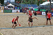 Deutsch: Beachhandball Europameisterschaften 2019 (Beach handball Euro); Tag 2: 3. Juli 2019 – Männer, Vorrunde Gruppe A, Türkei-Spanien 0:2 (16:23, 20:29) English: Beach handball Euro; Day 2: 3 July 2019 – Men Preliminary Round Group A – Turkey-Spain 0:2 (16:23, 20:29)