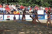 Deutsch: Beachhandball Europameisterschaften 2019 (Beach handball Euro); Tag 4: 5. Juli 2019 – Frauen, Viertelfinale, Spanien-Ungarn 1:2 (14:16, 26:16, 2:5) English: Beach handball Euro; Day 4: 5 July 2019 – Quarter Final Women – Spain-Hungary 1:2 (14:16, 26:16, 2:5)