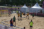 Deutsch: Beachhandball bei den Olympischen Jugendspielen 2018; Tag 4, 10. Oktober 2018; Jungs, Vorrunde, Gruppe B - Portugal-Paraguay 2:0 English: Beach handball at the 2018 Summer Youth Olympics at 10 October 2018 – Boys Preliminary Round Group B – Portugal-Paraguay 2:0