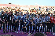 Deutsch: Beachhandball bei den Olympischen Jugendspielen 2018 in Buenos Aires; Tag 7, 13. Oktober 2018; Medaillenzeremonie Mädchen - Gold: Argentinien, Silber: Kroatien, Bronze: Ungarn English: Beach handball at the 2018 Summer Youth Olympics in Buenos Aires at 13 October 2018 – Medal Ceremony Girls - Gold: Argentina, Silver: Croatia, Bronze: Hungary Español: Handball de playa en los Juegos Olimpicos de la Juventud Buenos Aires 2018 en 13 de octubre de 2018 – Medalla Ceremonia para niñas - Oro: Argentina, Plata: Croacia, Bronce: Hungría