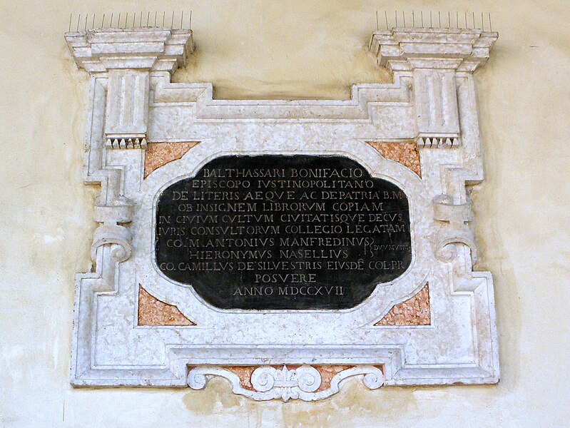 File:Beata Vergine del Soccorso, lapide commemorativa Baldassarre Bonifacio (Rovigo).JPG