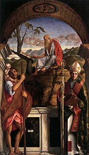 <i>Saints Christopher, Jerome and Louis of Toulouse</i> painting by Giovanni Bellini