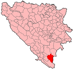 Položaj općine Bileća u Bosni i Hercegovini