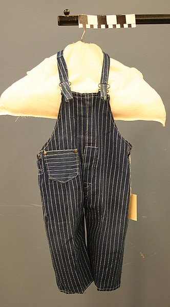 File:Blue and White Striped Overalls of Vahl Underwood made by his Grandmother Sarah Ellen Haynes.jpg