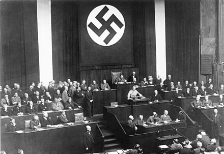 Hitler addressing the Reichstag on 23 March 1933
