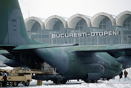 USAF C-130 Hercules unloads medical supplies at the Bucharest airport on 31 December.