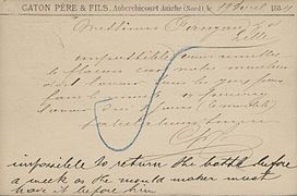 Carte correspondance CATON PERE ET FILS 1884