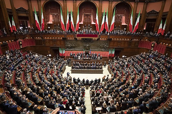 The Italian parliament in joint session for the inauguration of President Sergio Mattarella (3 February 2022)