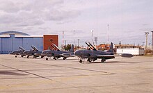 A line of Canadair CT-133 Silver Stars of 417 Combat Support Squadron at CFB Cold Lake CanadairCT133Line.JPG