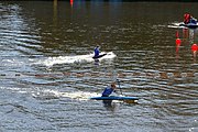 Deutsch: Kanusport bei den Olympischen Jugendspielen 2018; Tag 10, 16. Oktober 2018; Finalrennen Mädchen Einer-Canadier-Slalom: Doriane Delassus (Frankreich) - Zola Lewandowski (Deutschland) English: Canoeing at the 2018 Summer Youth Olympics at 16 October 2018 – Girls' C1 slalom Gold Medal Race: Doriane Delassus (France) - Zola Lewandowski (Germany)