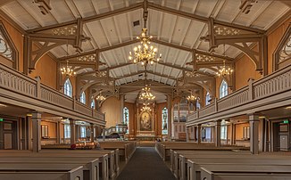 Vue intérieure de la cathédrale de Tromsø (Norvège). (définition réelle 6 046 × 3 747)